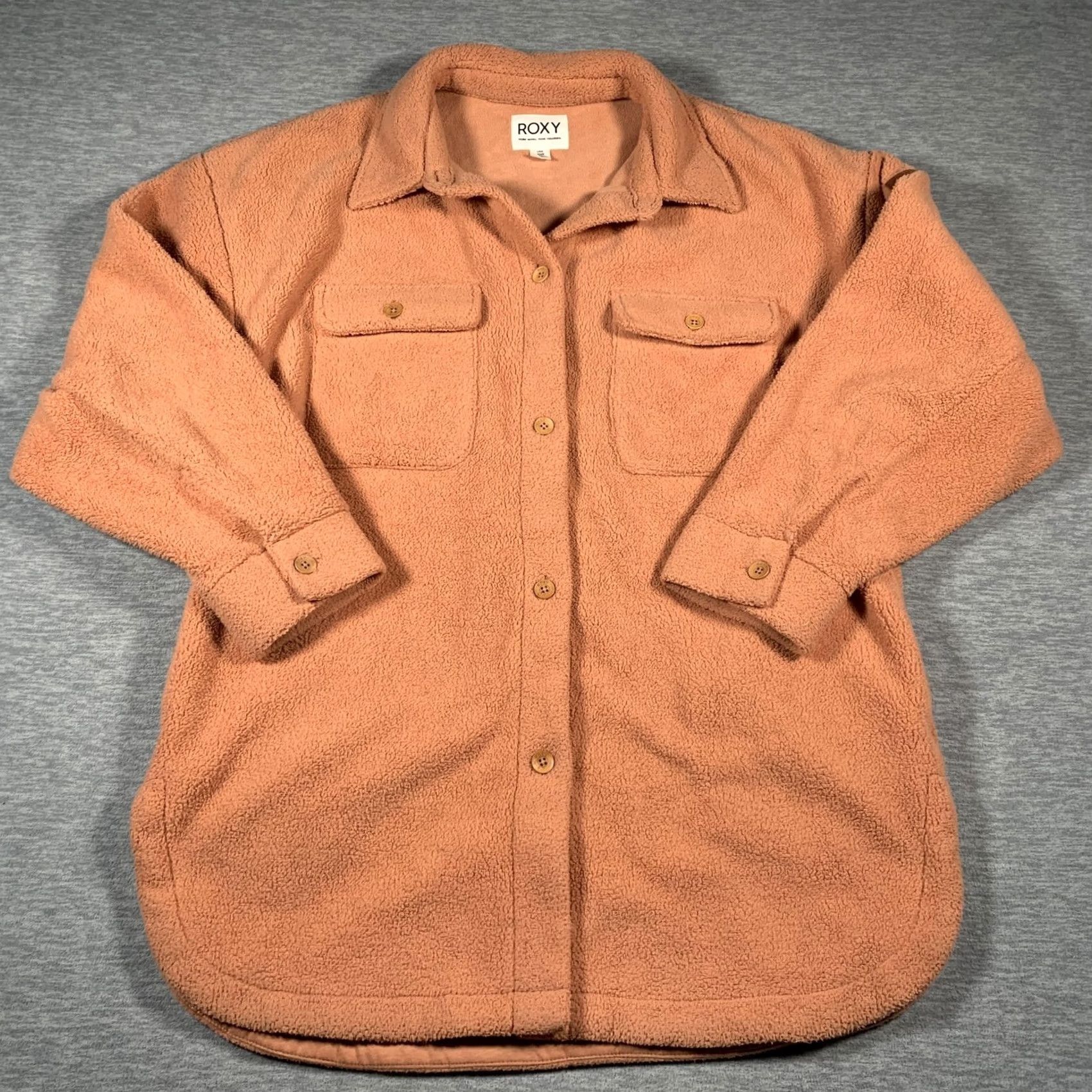 Vintage Roxy Jacket Womens L Rust Sherpa Fleece Button Front Shacket Cozy Pockets Size L / US 10 / IT 46 - 2 Thumbnail