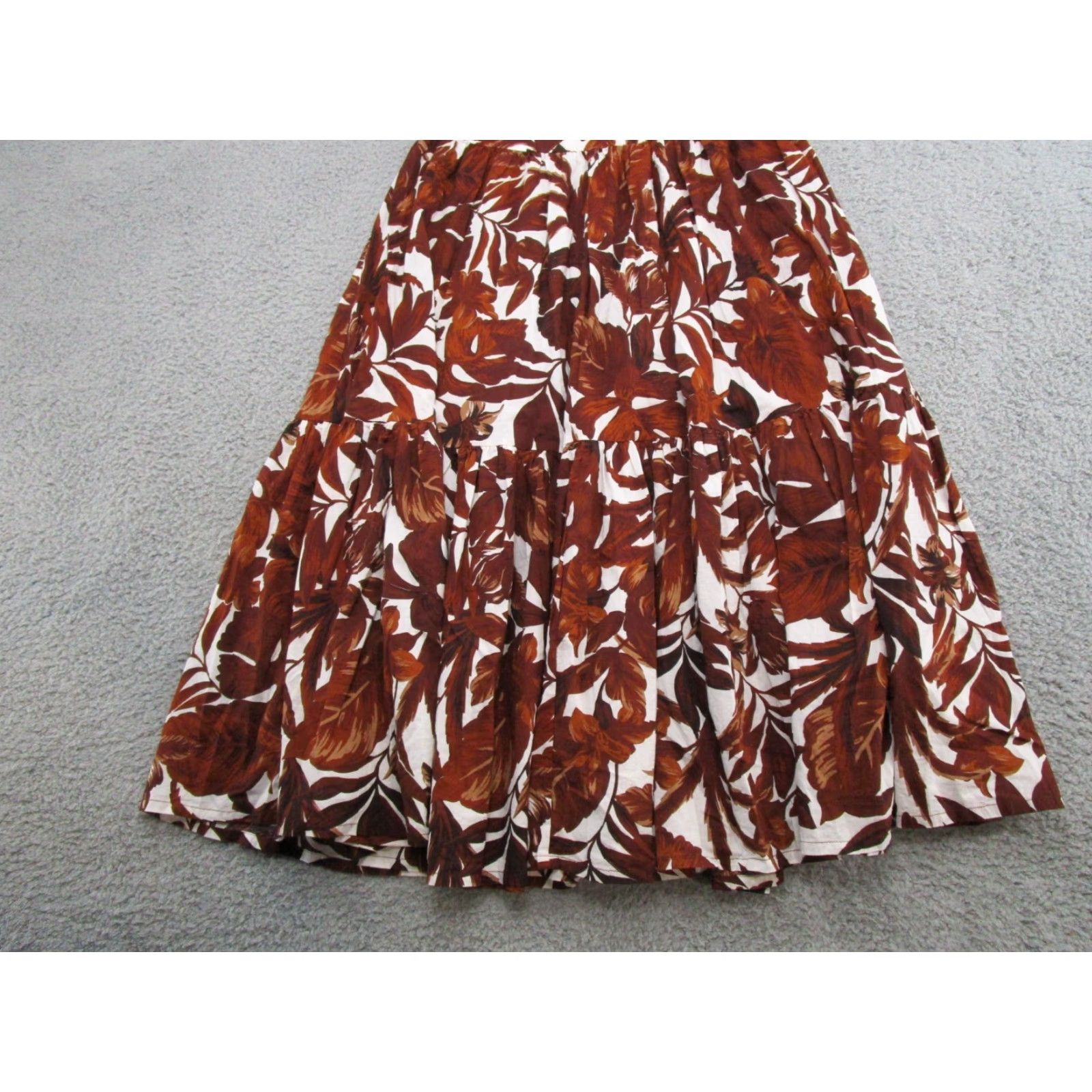 Vintage VINTAGE Seven Wonders Skirt Floral Leaf Elastic Waist XS 100% Cotton Black A-Line Long Womens Size 26" / US 2 / IT 38 - 7 Thumbnail
