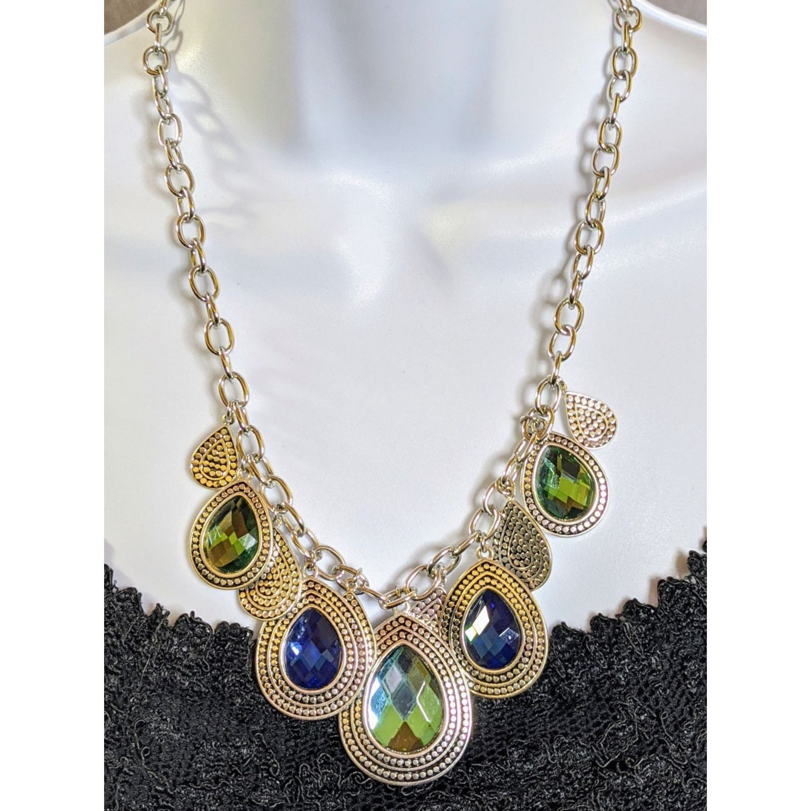 Other Mermaidcore Teardrop Statement Necklace With Green And Blue Size ONE SIZE - 1 Thumbnail