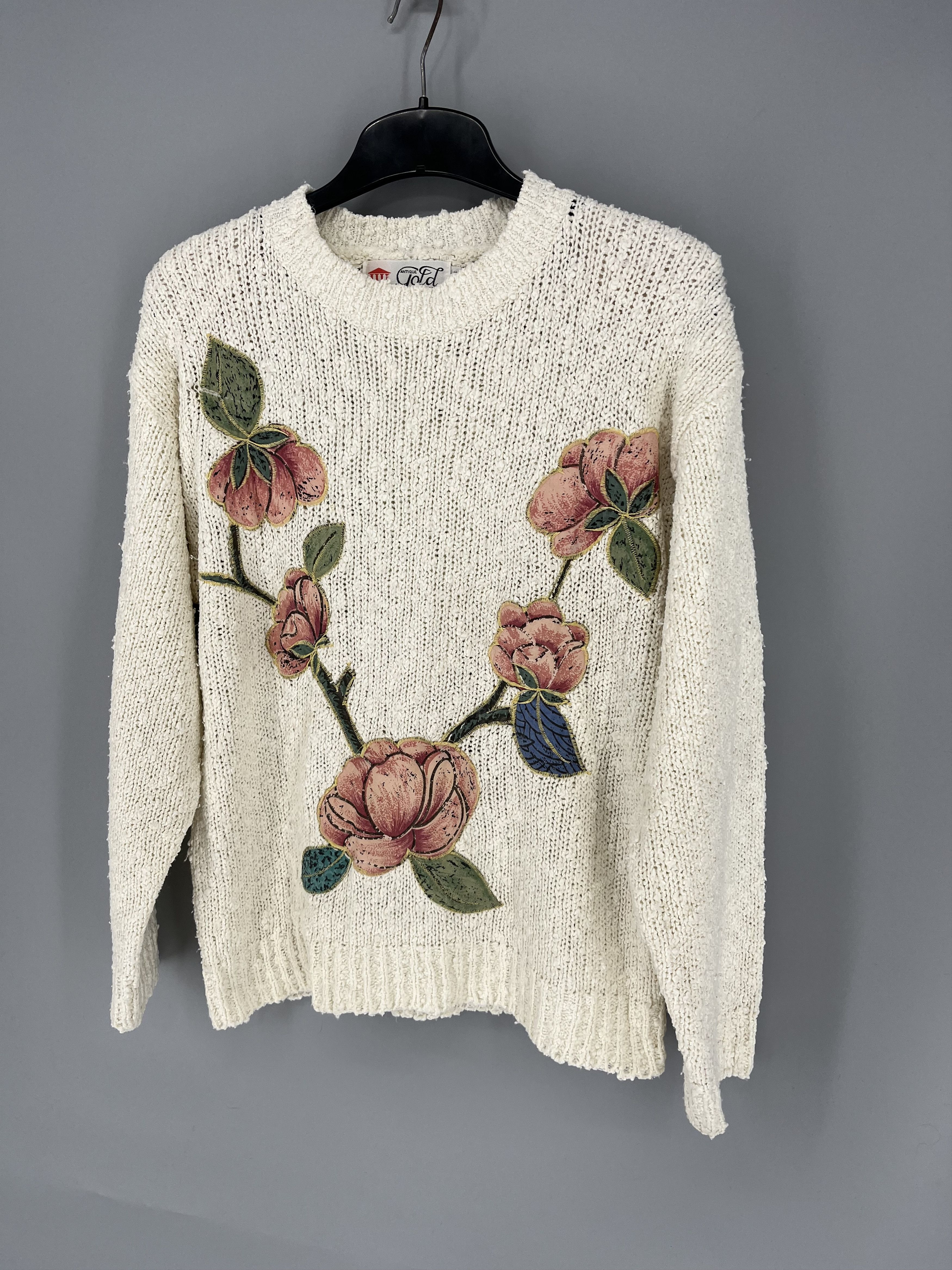 Japanese Brand Vintag BeigeLace With Flower Knitwear Sweater Made in Korea Size M / US 6-8 / IT 42-44 - 3 Thumbnail