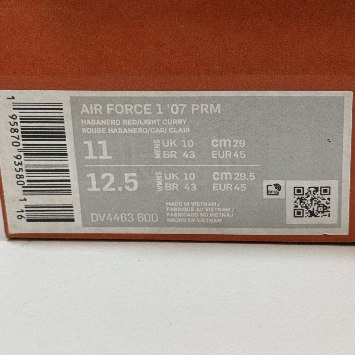 Nike 🔥 Nike Air Force 1 ’07 PRM “Habanero Red / Light Curry” Size US 11 / EU 44 - 15 Thumbnail
