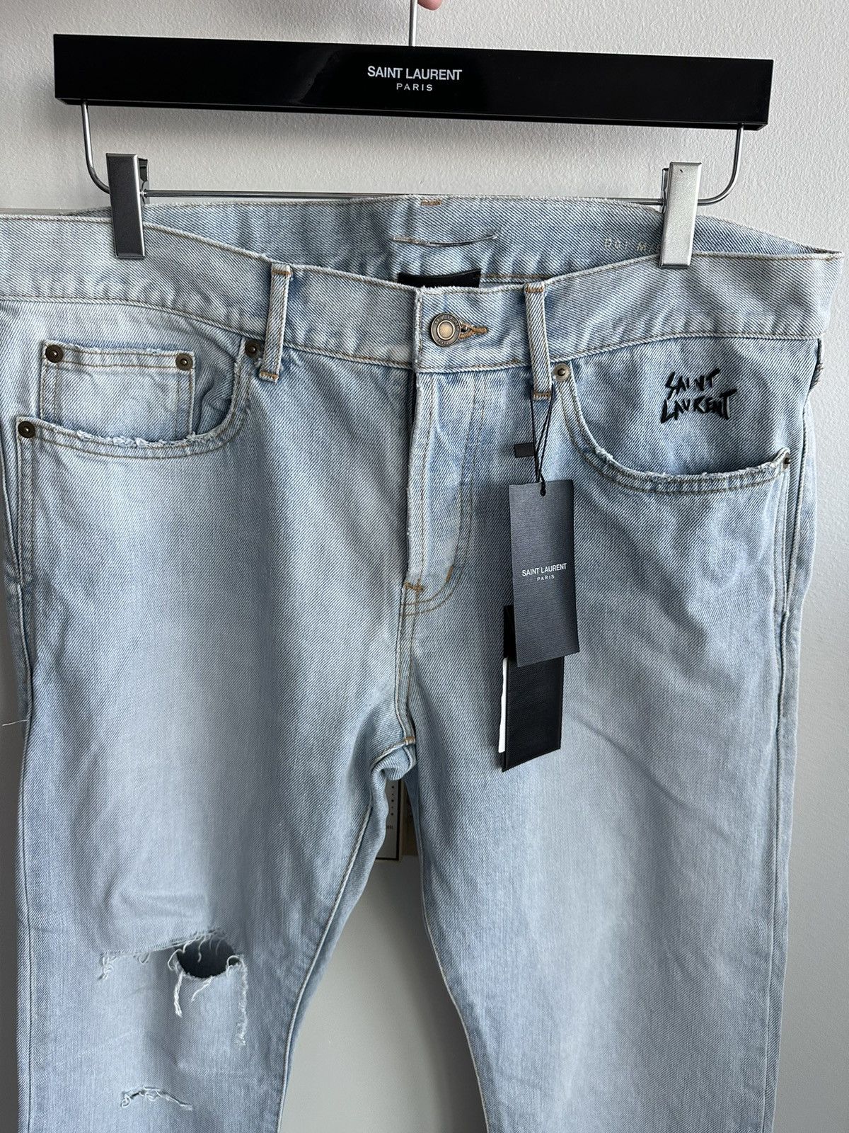 Saint Laurent Paris SLP Super Rare Brand New Trashed Ripped Skinny Denim Jeans Size US 33 - 5 Thumbnail