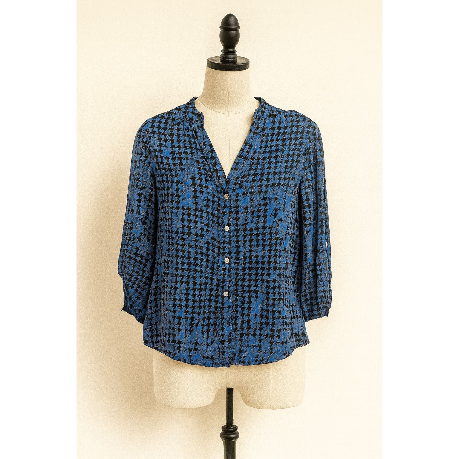 Other a.n.a Blue Houndstooth Rayon Blouse Medium Size M / US 6-8 / IT 42-44 - 1 Thumbnail