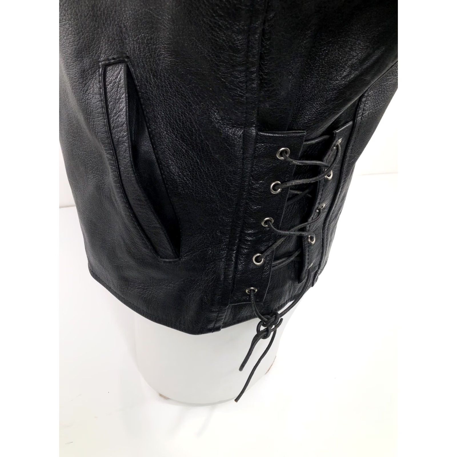Vintage ALLSTATE LEATHER - MOTO Jacket Men 40 Black Collarless Lace Side Racing Biker Motorcycle 1990s Size US XXS / EU 40 - 3 Thumbnail
