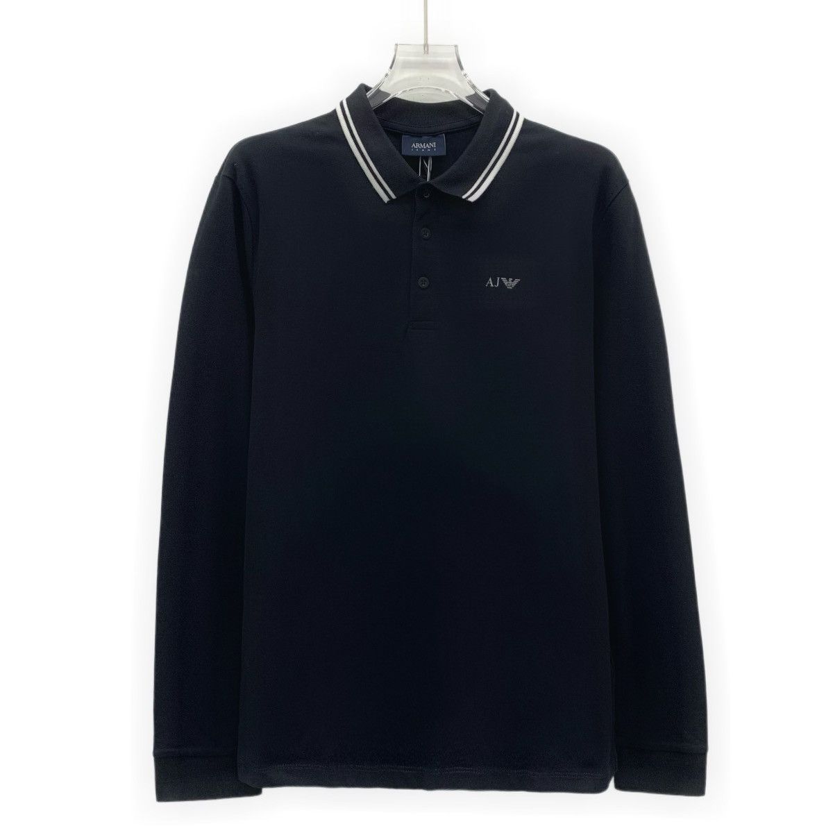 Armani Armani Black Cotton Collared Long Sleeve Polo Shirt K26WX Size US L / EU 52-54 / 3 - 1 Thumbnail