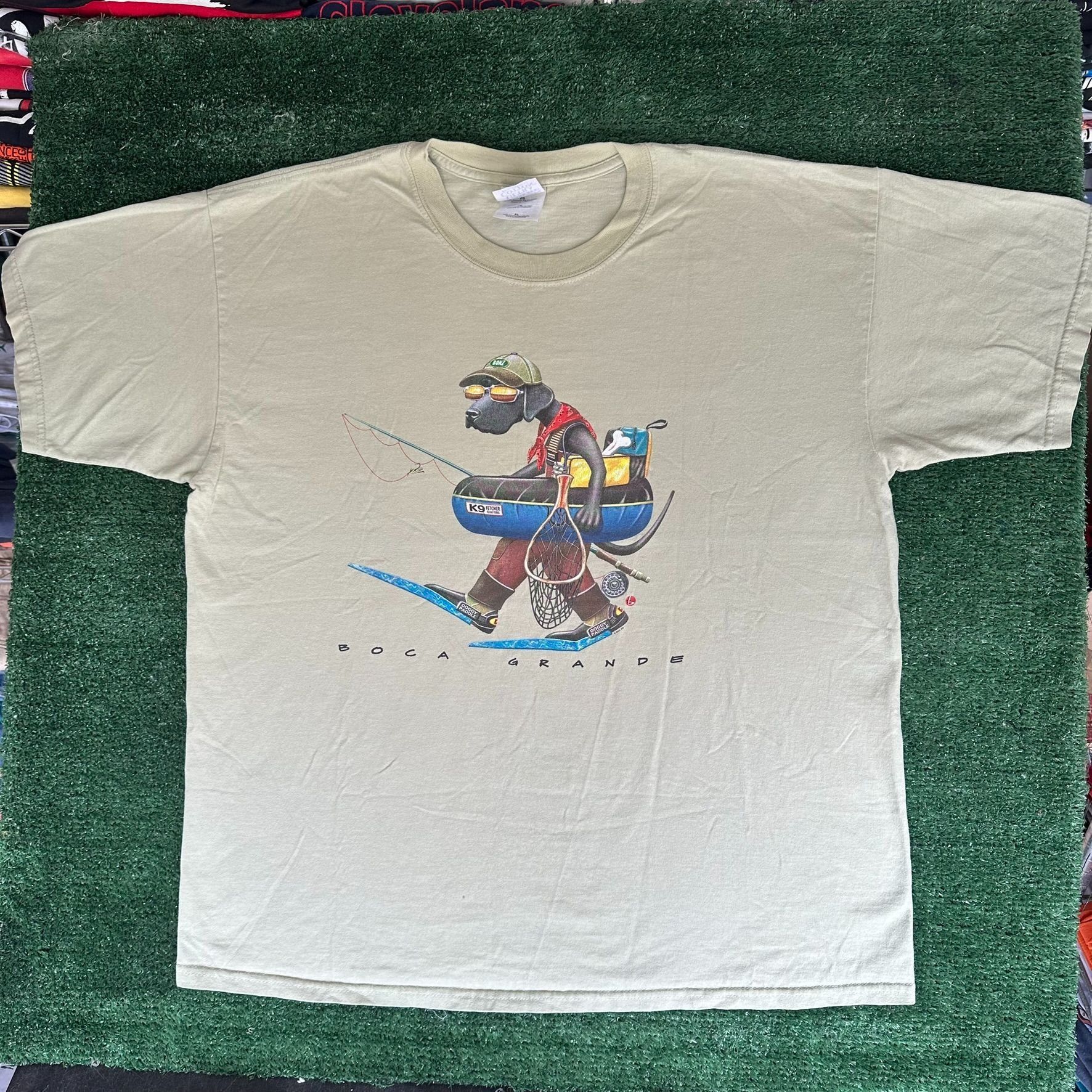 Vintage Vintage 90s Boca Grande Fishing Dog T-Shirt Preppy Boxy Beig Size US XL / EU 56 / 4 - 1 Thumbnail