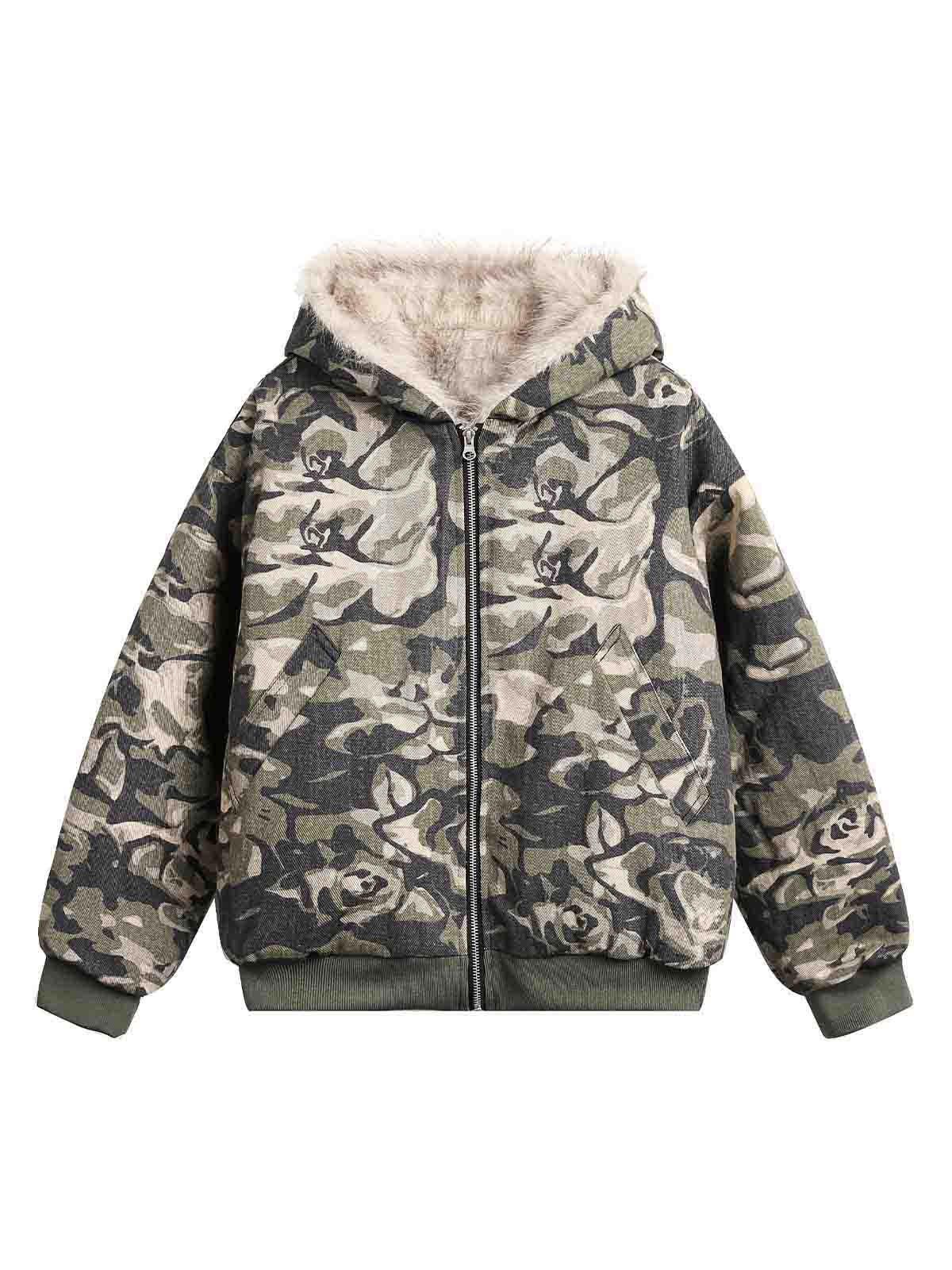 Japanese Brand Camouflage Quilted Hooded Jacket with Faux Fur Trim Size US L / EU 52-54 / 3 - 3 Thumbnail