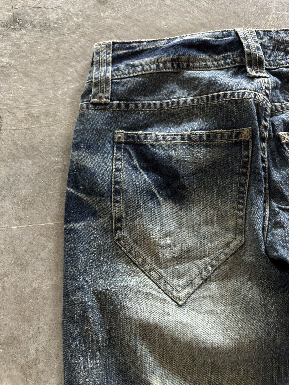 Japanese Brand COOK JEANS distressed japanese punk rockstar grunge low rise Size US 27 - 19 Thumbnail