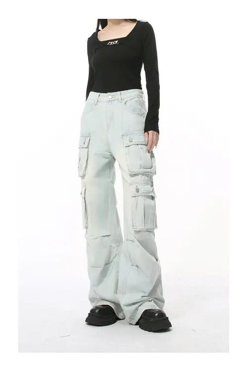 Japanese Brand × Jean Multi-pocket straight-leg wide-leg loose washed cargo jeans Size US 32 / EU 48 - 3 Thumbnail
