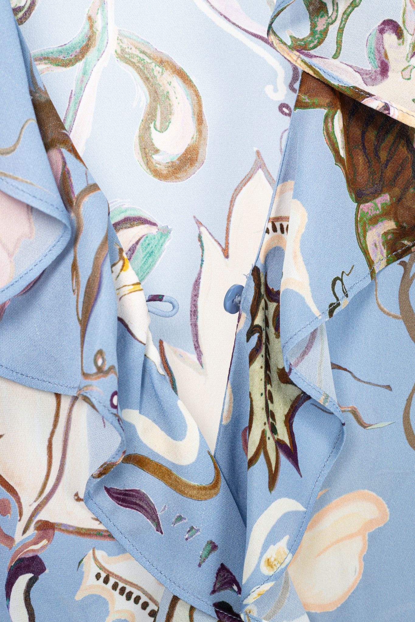 DOROTHEE SCHUMACHER Dorothee Schumacher Floral Twist Blue Silk Ruffle Blouse Size XS / US 0-2 / IT 36-38 - 8 Thumbnail