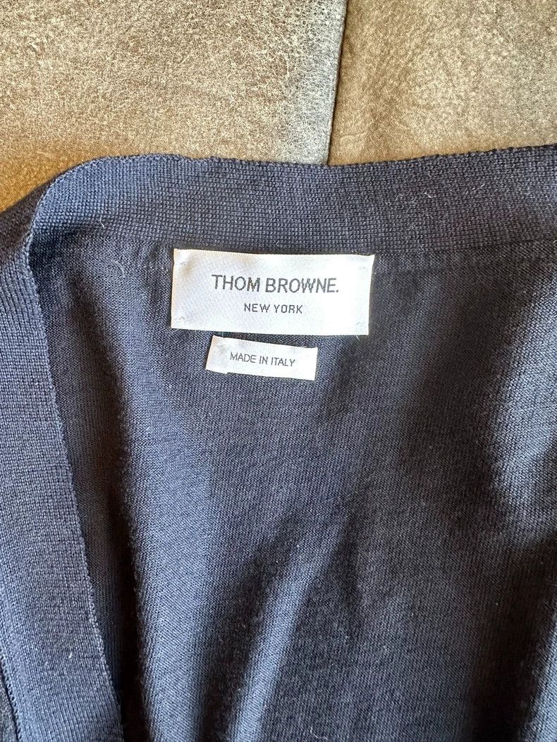 Thom Browne Thom Browne A dark blue wool knit cardigan Size US XL / EU 56 / 4 - 5 Thumbnail