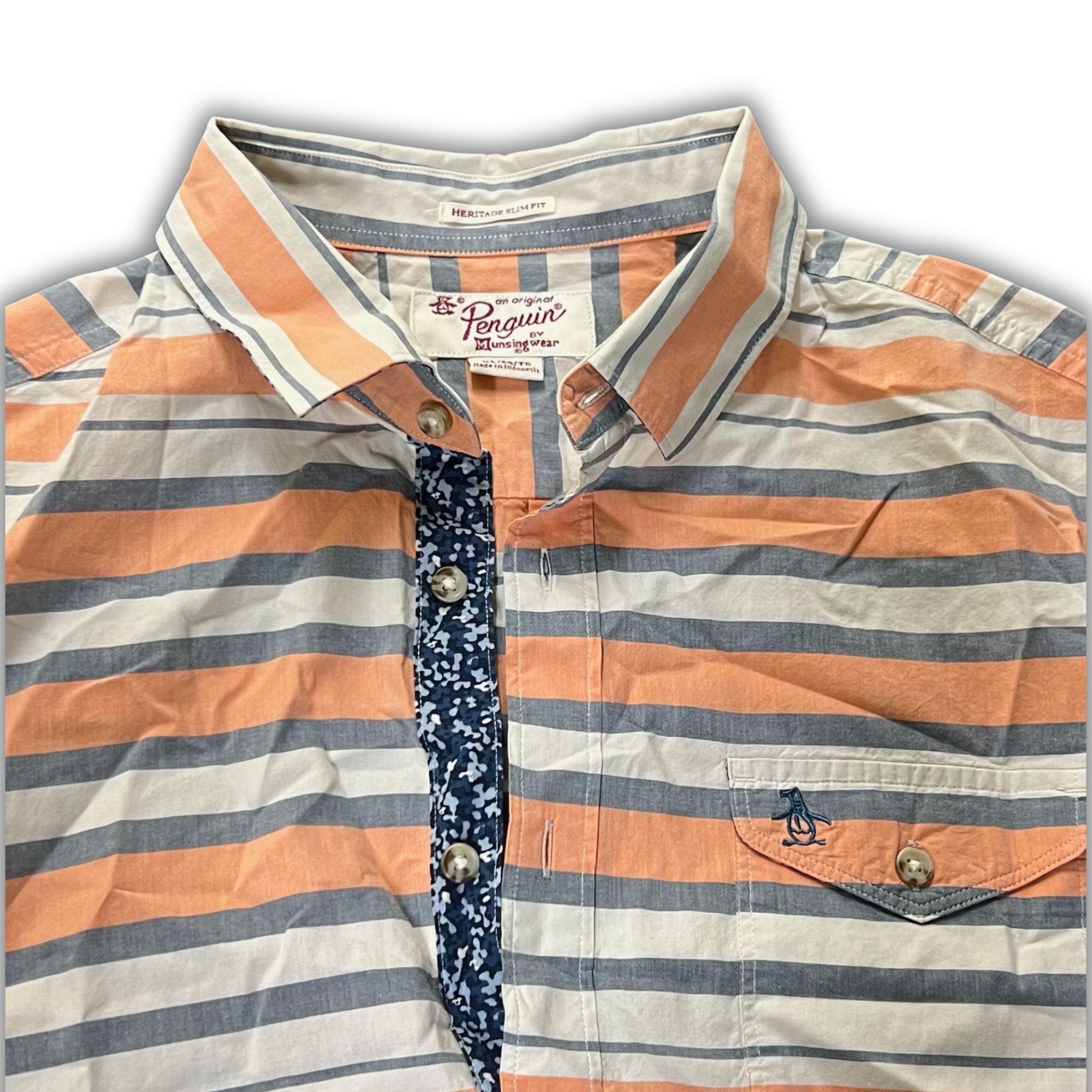 Original Penguin PENGUIN Poplin Striped Short-Sleeve Button-Down Shirt Casual Size US XL / EU 56 / 4 - 4 Thumbnail