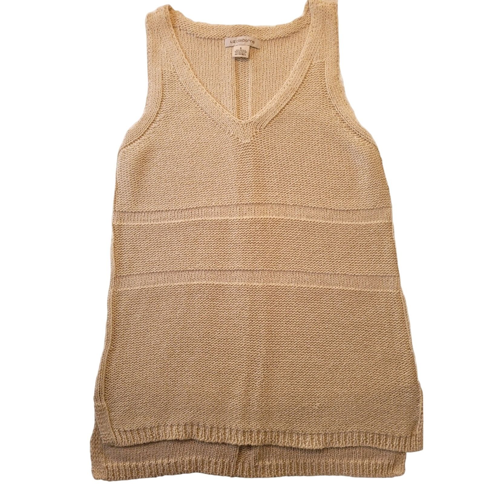 Liz Claiborne Liz Claiborne Tan Knit Sleeveless Shirt Gold Shimmer. Small Size S / US 4 / IT 40 - 1 Thumbnail