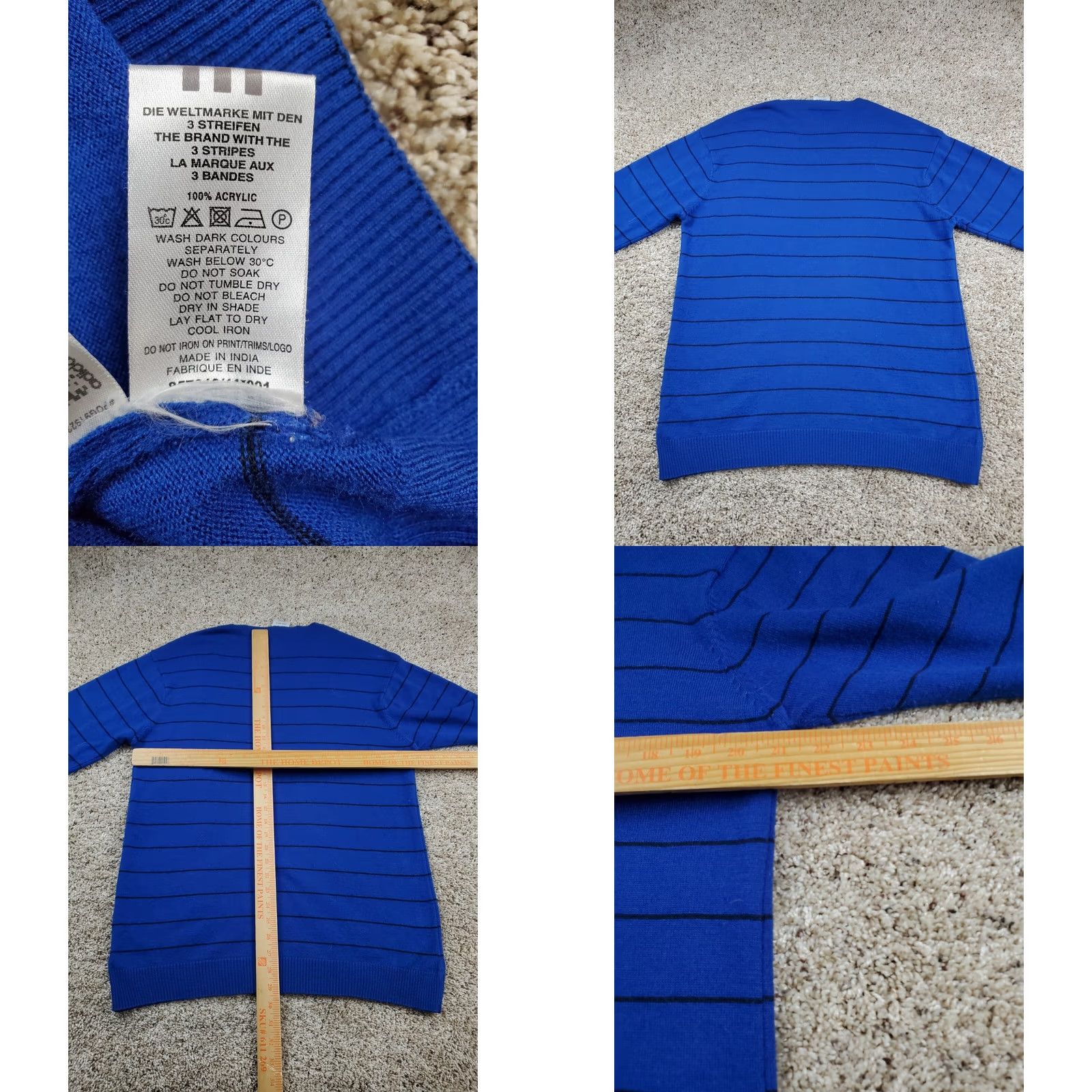 Adidas Adidas Knit Pullover XL Men Blue Striped V-Neck Long Sleeve Sweatshirt Knit Style Casual Pullover Logo Size US XL / EU 56 / 4 - 8 Thumbnail