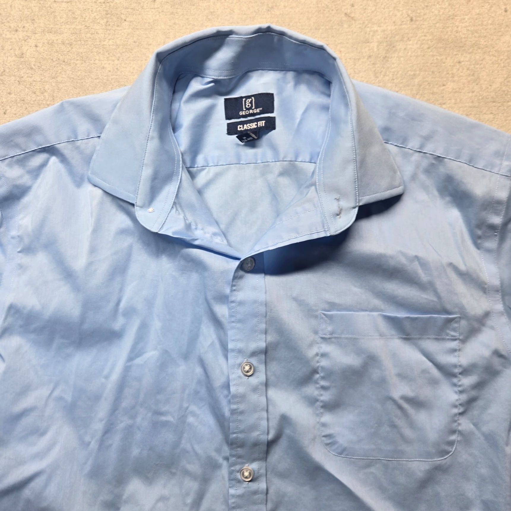 George George Solid Blue Long Sleeve Button-Up Shirt M Adult Mens Size M 38-40 Blue Shirt Size US M / EU 48-50 / 2 - 2 Thumbnail