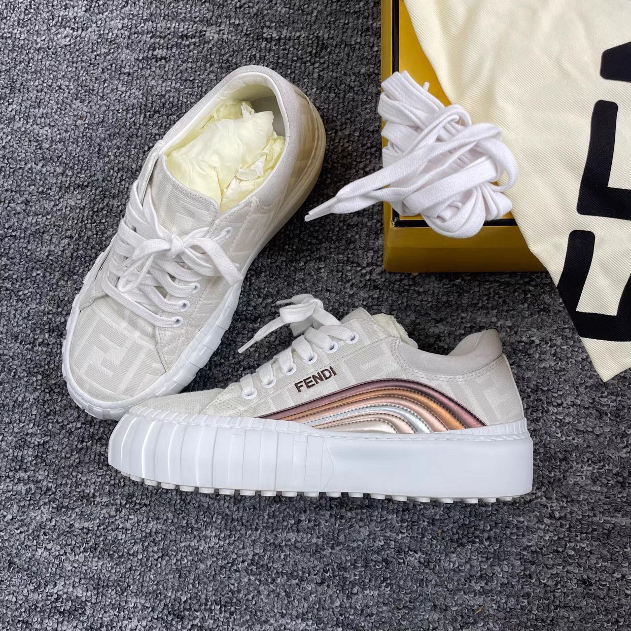 Fendi Fendi All-Over Logo White Platform Sneakers K12 Size US 6.5 / IT 36.5 - 1 Thumbnail