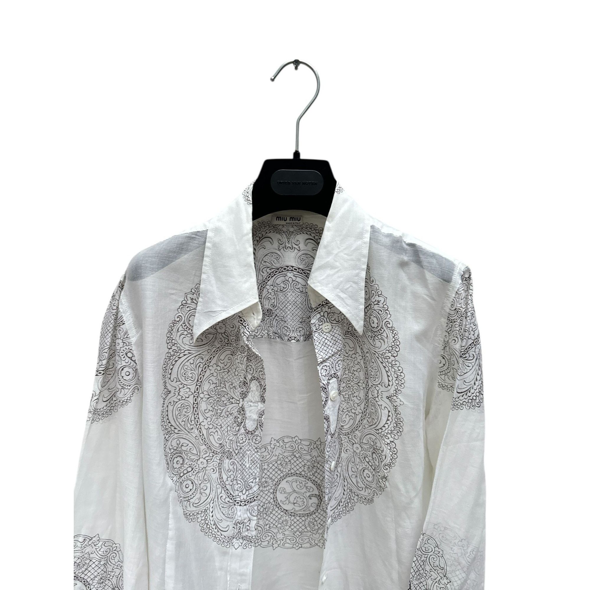 Miu Miu White Sheer Cotton Paisley Shirt Size M / US 6-8 / IT 42-44 - 2 Thumbnail
