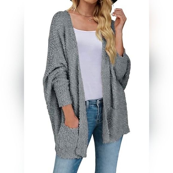 Open Front Popcorn Chunky Knit Cardigan Comfy Cozy Travel