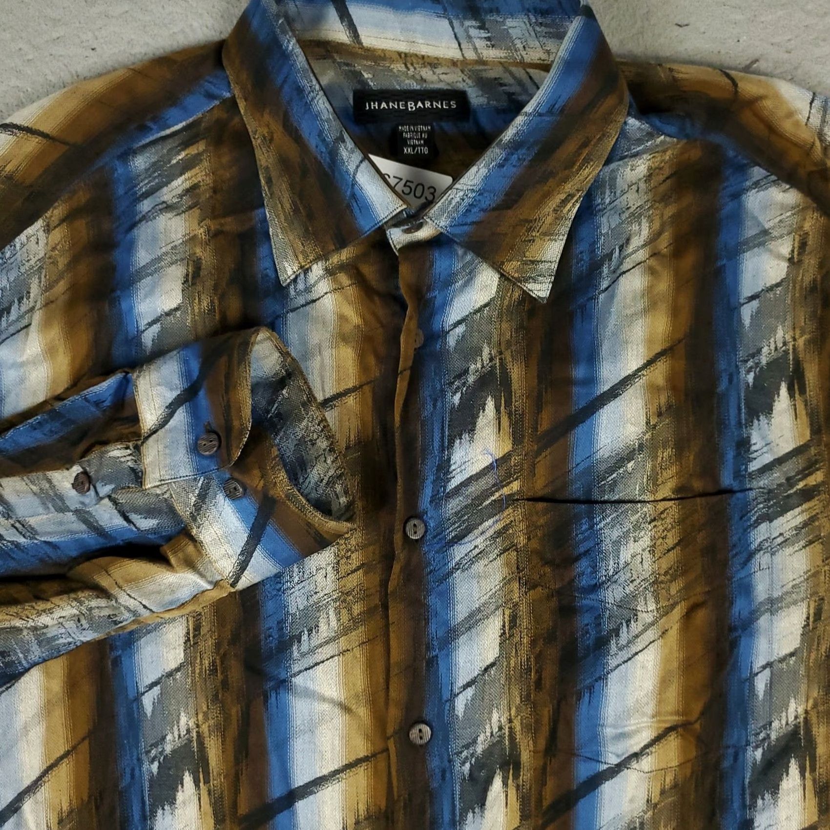 Vintage Jhane Barnes Shirt Mens 2XL Blue Brown Striped Button Up Long Sleeve Size US XXL / EU 58 / 5 - 2 Thumbnail