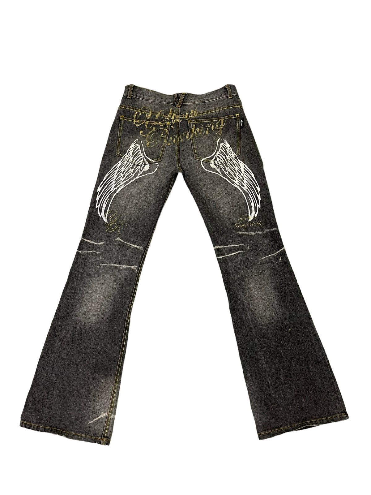Japanese Brand Flare Jeans Yellow Ranking Distress Faded Boot Cut 7🟦4 Size US 31 - 13 Thumbnail