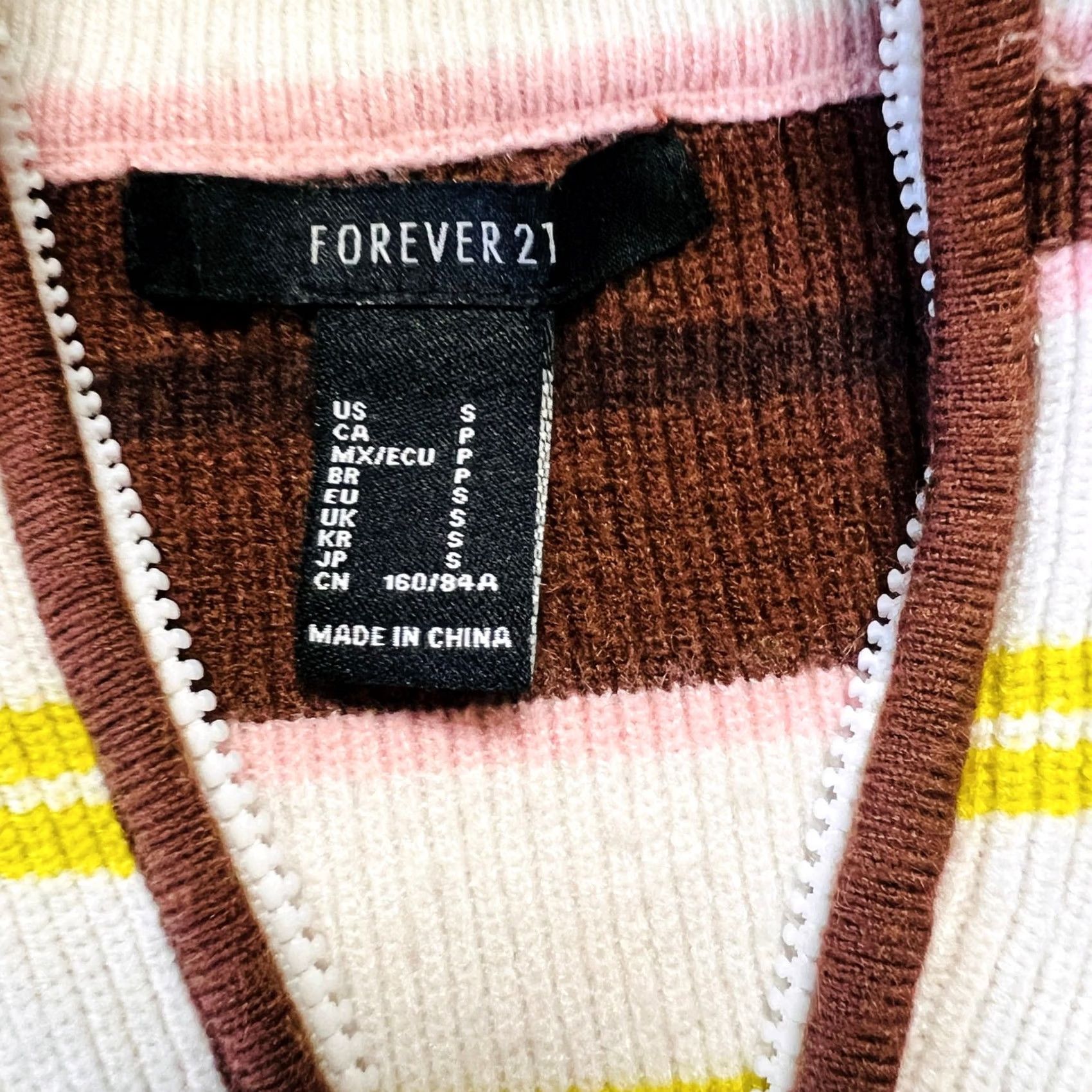 Forever 21 VINTAGE Forever 21 Pink Green Brown Stripped Ribbled Long Sleeve 1/4 Zip S Womens Shirt Size S / US 4 / IT 40 - 4 Thumbnail