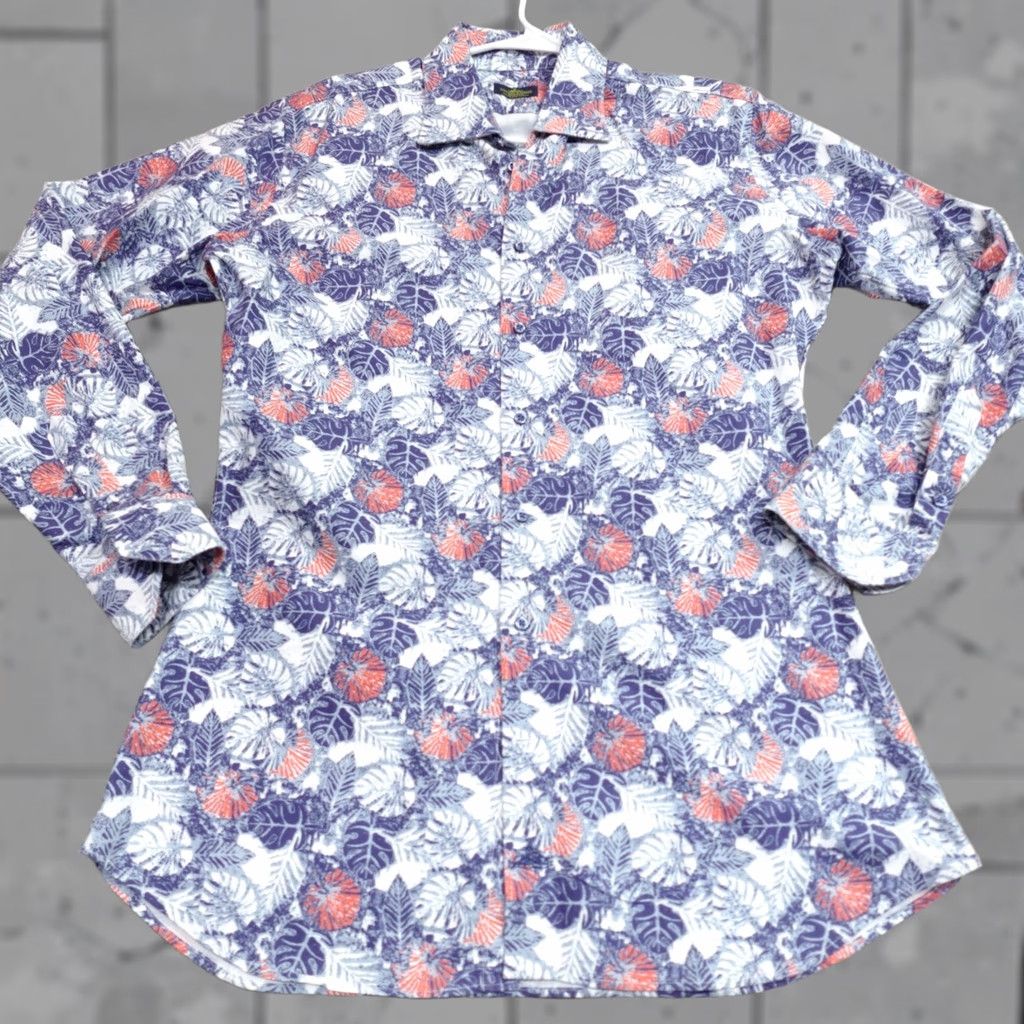 Gloverall Holland & Sherry Shirt Large Blue Floral Print All Over Cotton Custom Made Size US L / EU 52-54 / 3 - 1 Thumbnail