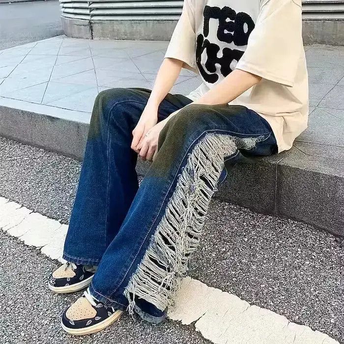 Japanese Brand Gradient Baggy Ripped Denim Size US 34 / EU 50 - 3 Thumbnail