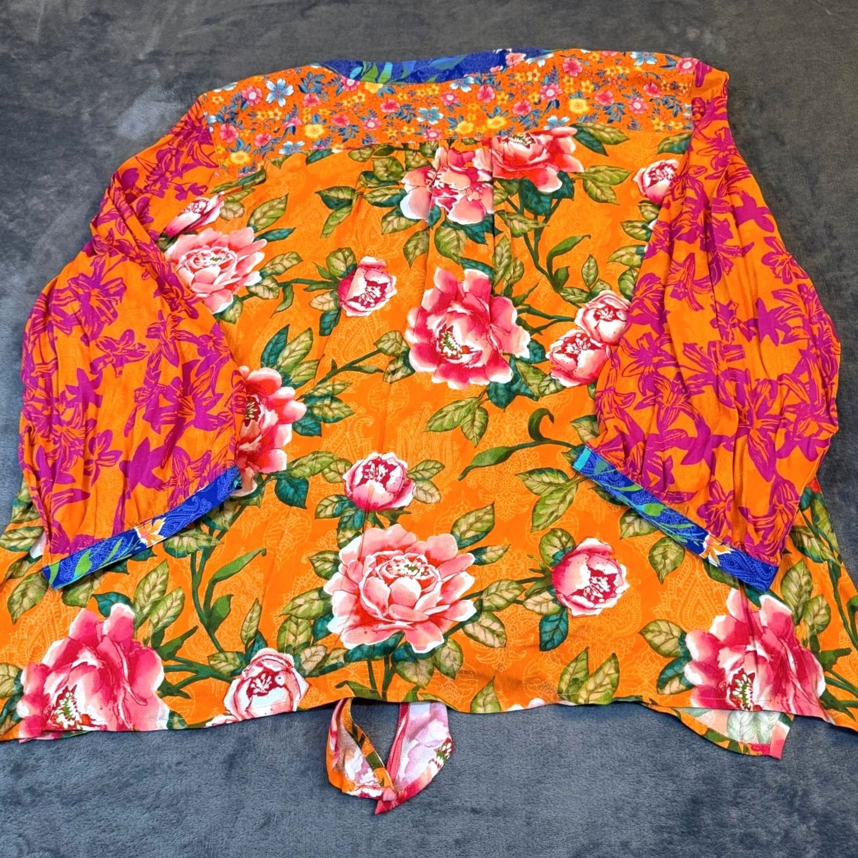 Vintage VINTAGE John Mark Island Dreaming Blouse Womens 3X Large Orange Floral Tie Front NWT Size XXL / US 16-18 / IT 52-54 - 5 Thumbnail