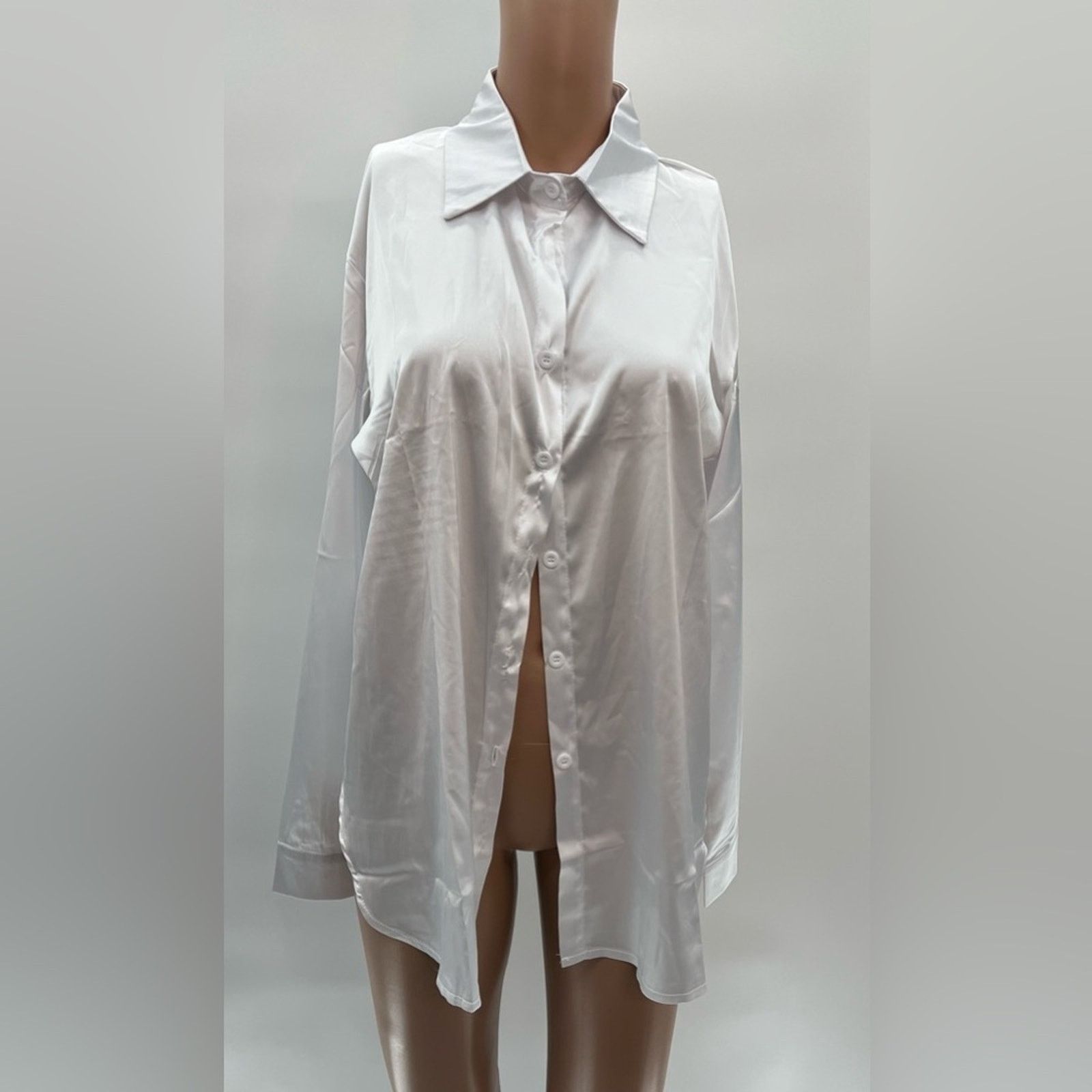 & Other Stories White Satin Polyester Button-Down Blouse – Size L NWOT Size L / US 10 / IT 46 - 2 Thumbnail