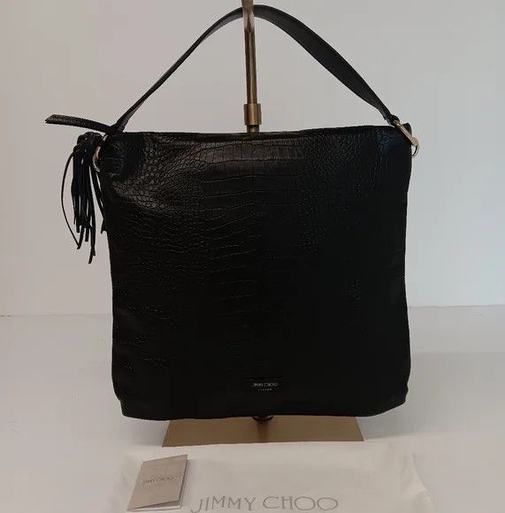 Jimmy Choo Jimmy Choo Croc-Embossed Leather Soft Hobo Bag - Black Size ONE SIZE - 1 Thumbnail