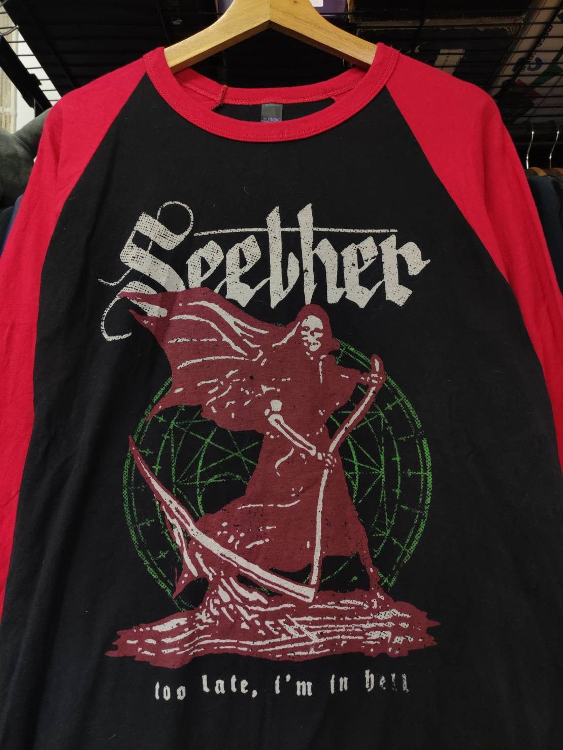 Band Tees Seether Band " Grim Reaper " Raglan 3/4 Sleeve T-Shirt Size US M / EU 48-50 / 2 - 1 Thumbnail