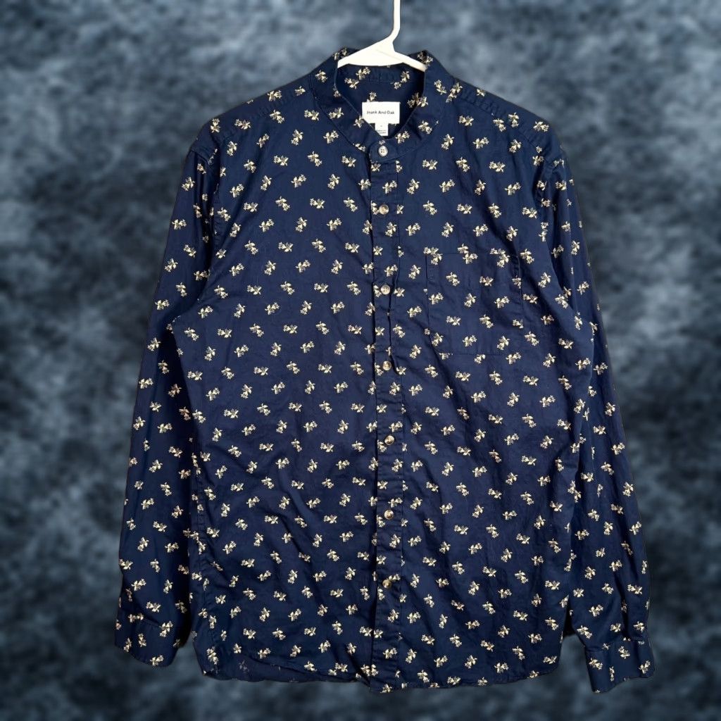 Frank And Oak Frank & Oak Shirt Mens Medium Navy Blue Floral Print Cotton Button-Up Shirt Size US M / EU 48-50 / 2 - 1 Thumbnail