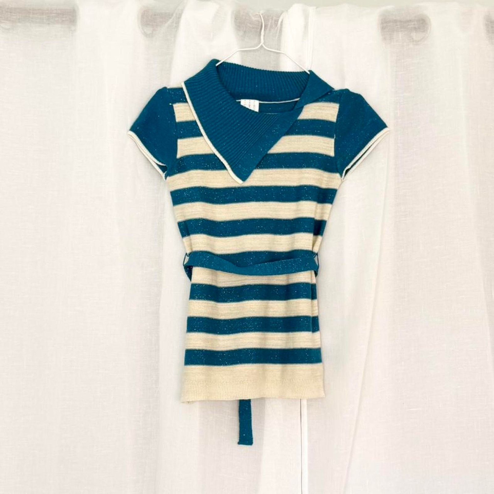 Vintage ✦ Y2K STRIPED METALLIC KNIT TOP ✦ Size S / US 4 / IT 40 - 1 Thumbnail