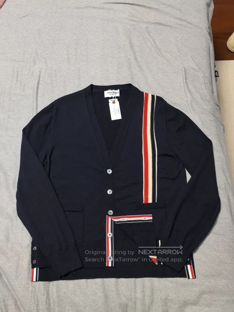 Thom Browne Navy Blue V-Neck Cardigan