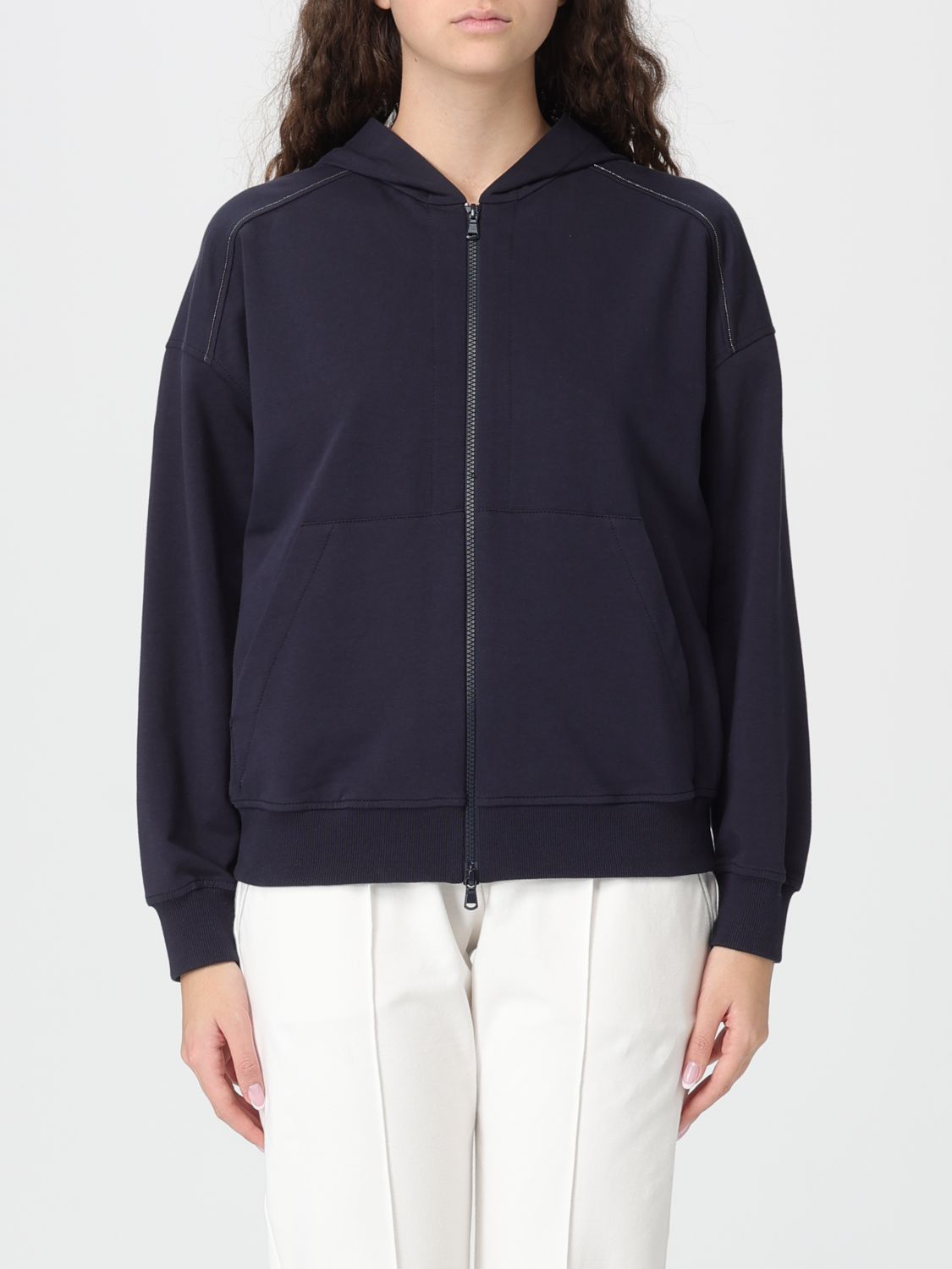 Brunello Cucinelli Brunello Cucinelli Sweatshirt Woman Blue Size L / US 10 / IT 46 - 1 Thumbnail