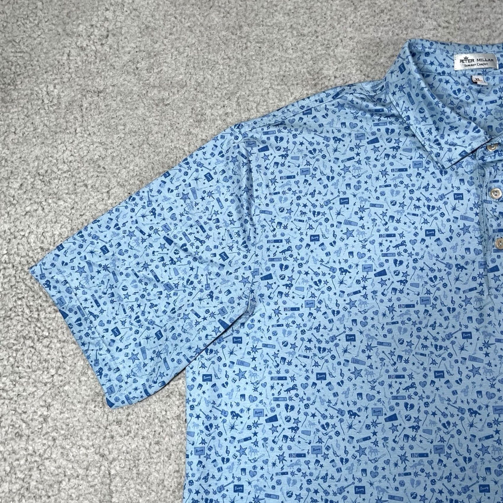 Peter Millar Peter Millar Polo Shirt Men XL All Over Print Summer Comfort Performance Haig Blue Geometric Logo Embroidered Classic Beach Golf Shirt Mens XL Polo Size US XL / EU 56 / 4 - 6 Thumbnail
