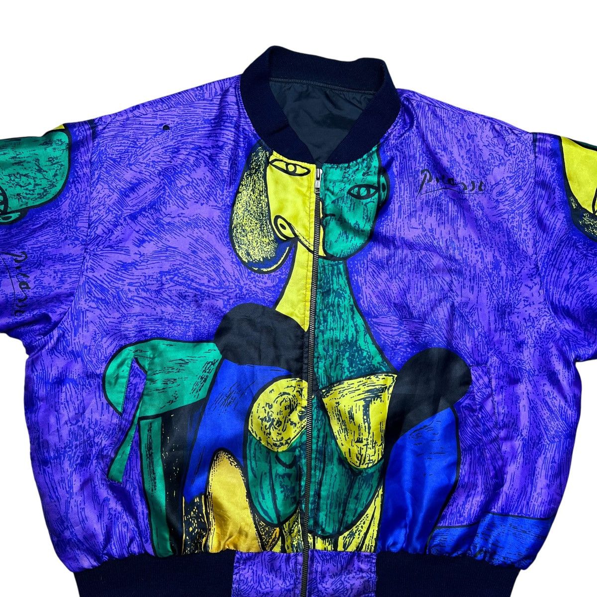 Other 1980s Picasso Abstract All Over Print Art Silk Satin Jacket Size XL / US 12-14 / IT 48-50 - 4 Thumbnail