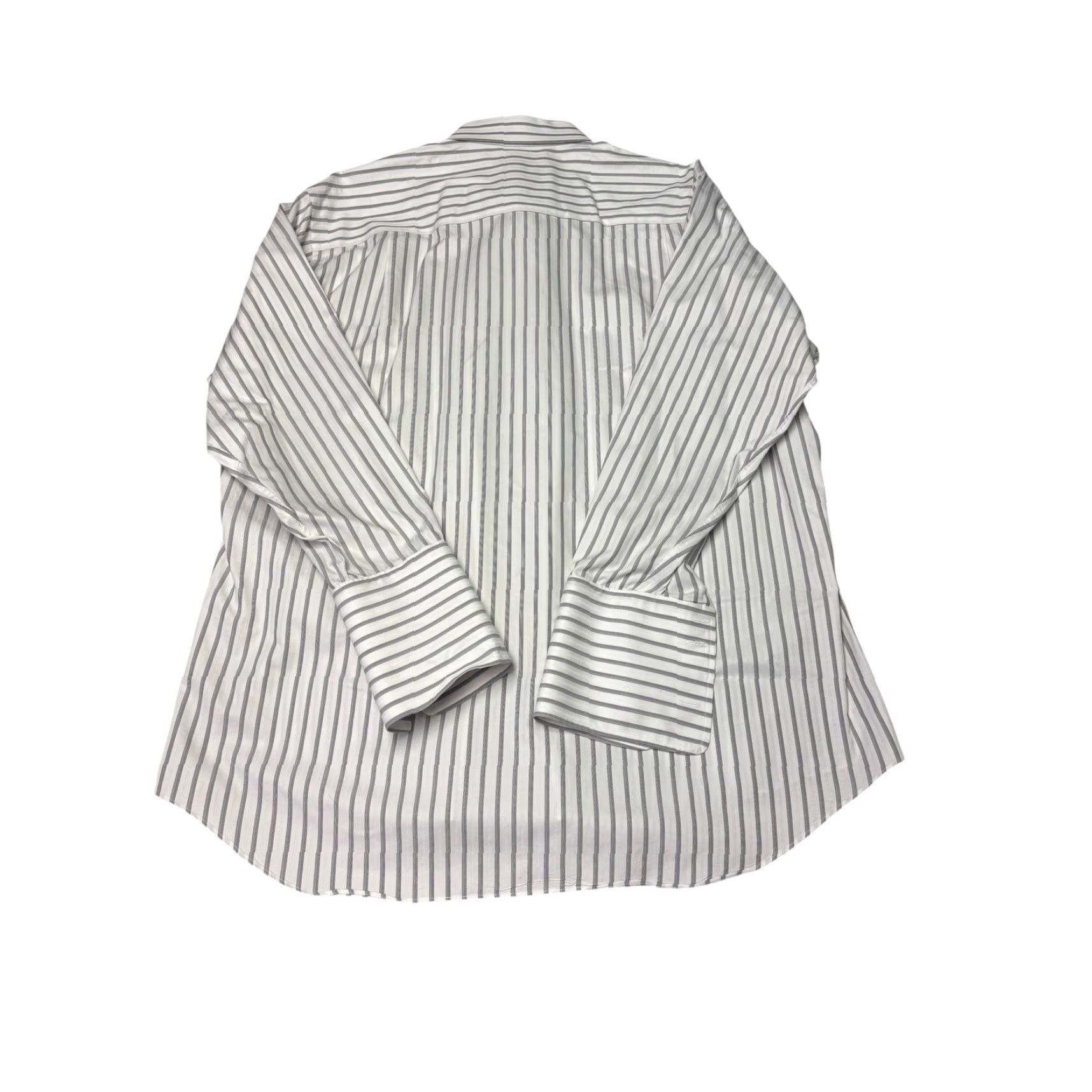 David Donahue David Donahue Mens Dress Shirt Striped White Grey Cotton 17 32/33 French Cuff Button Long Sleeve Shirt Mens Regular Tailored Formal Wedding Business Size 46R - 6 Thumbnail