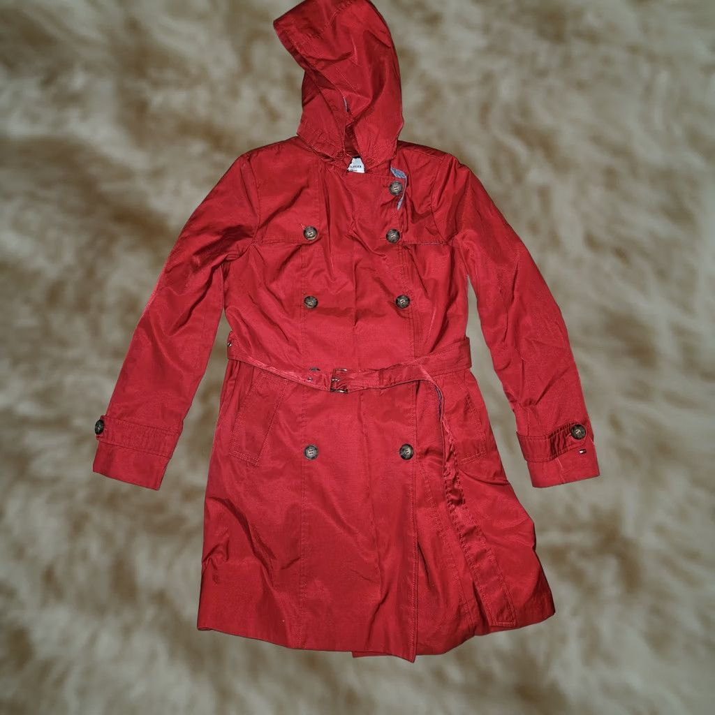 Tommy Hilfiger Tommy Hilfiger Coat Womens M Red Hooded Belted Trench Lined Twill Classic Button Buckle Pockets Mid-Length Apparel Womens Size M / US 6-8 / IT 42-44 - 1 Thumbnail