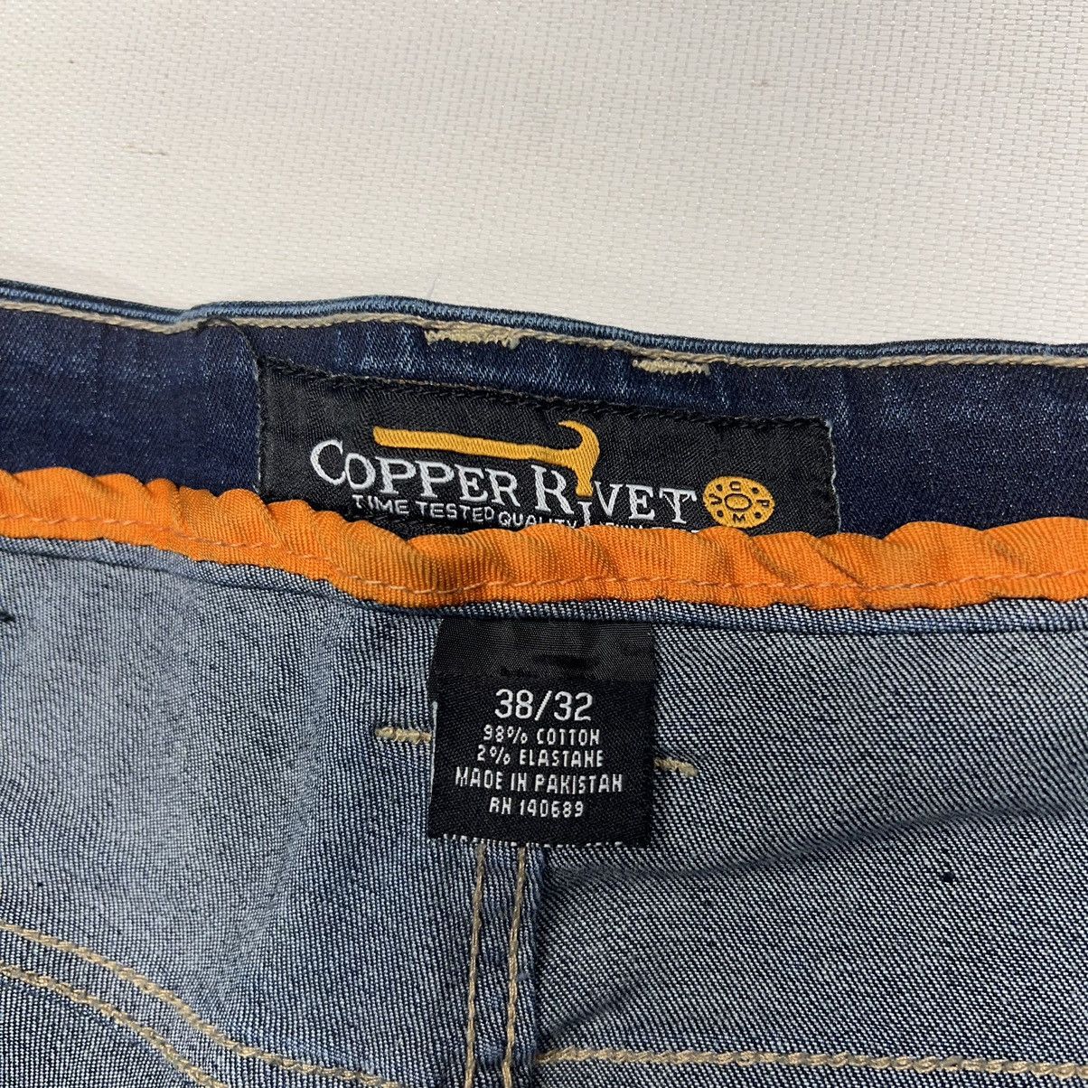 Vintage Copper Rivet Jeans Blue Denim Straight Y2K Hip Hop Baggy Size US 38 / EU 54 - 7 Thumbnail