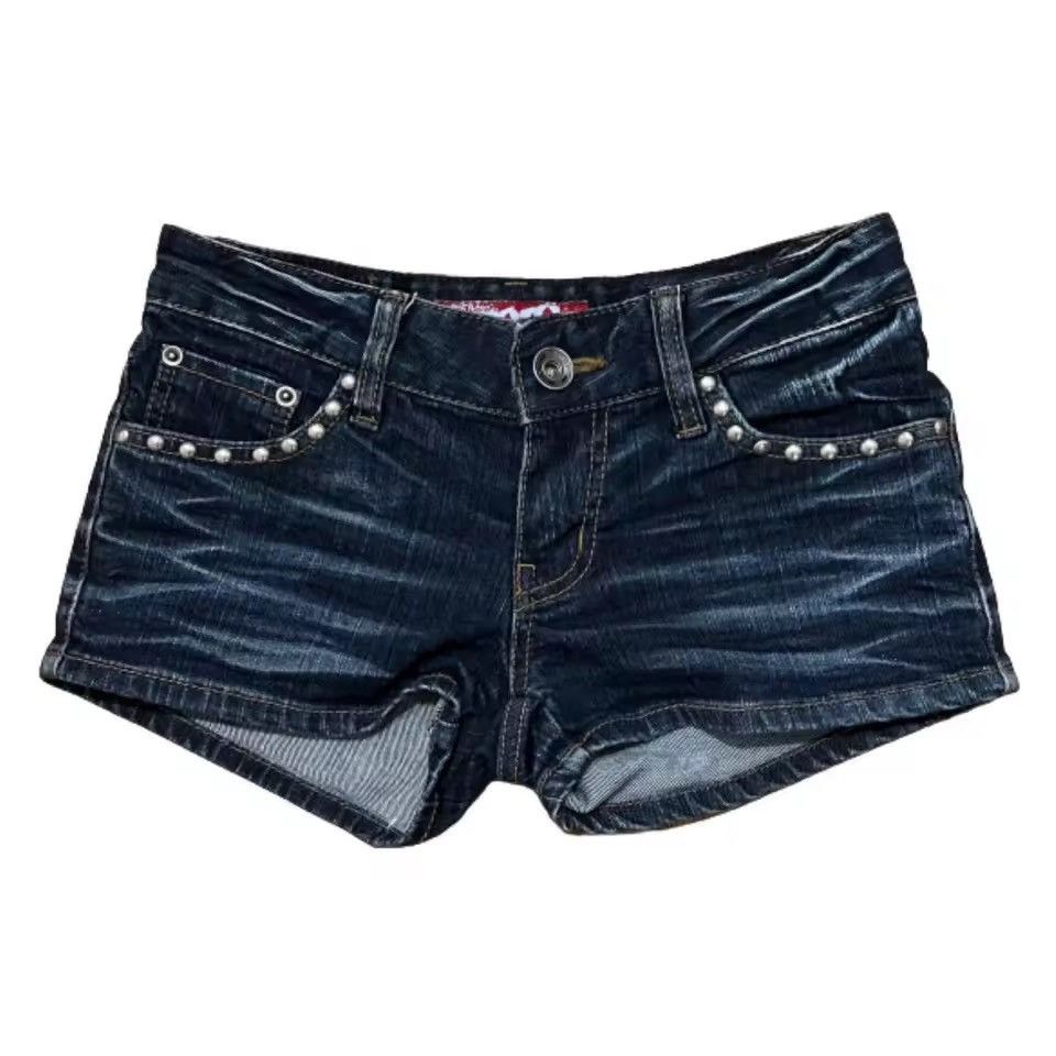 Other Punk Gothic Y2K Mini Studded Denim Shorts Size 26" / US 2 / IT 38 - 2 Thumbnail