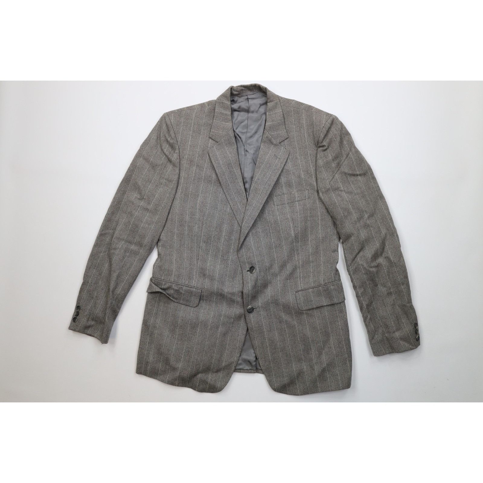 Vintage Vintage 70s Heavy Wool Herringbone 3 Piece Suit Wedding Size 44L - 2 Thumbnail