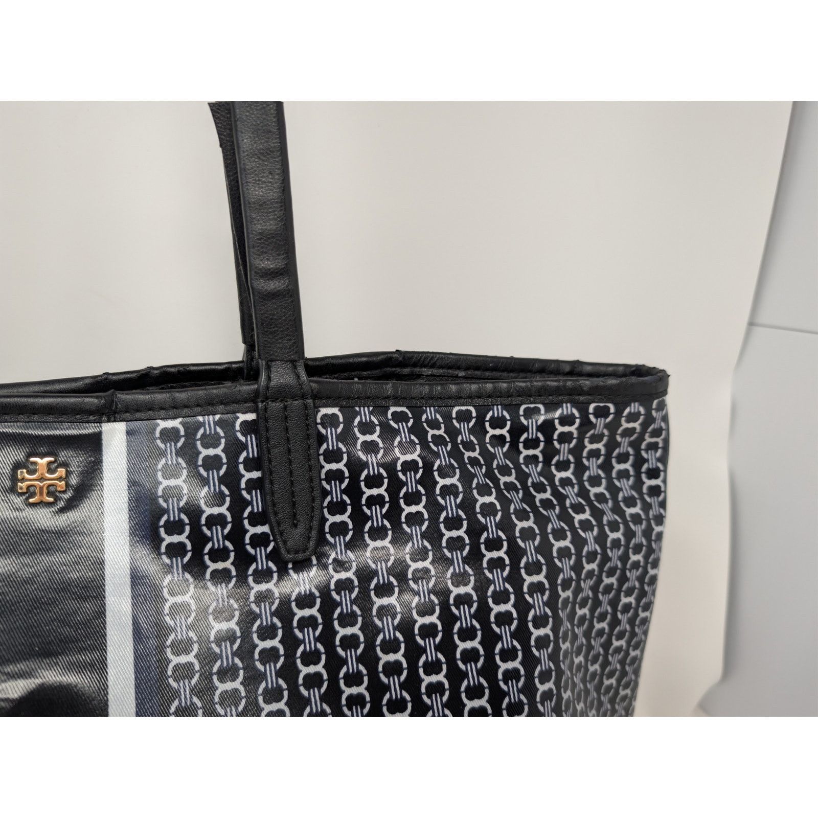 Tory Burch Tory Burch Gemini Link Tote Black Logo Print Coated Canvas Size ONE SIZE - 5 Thumbnail