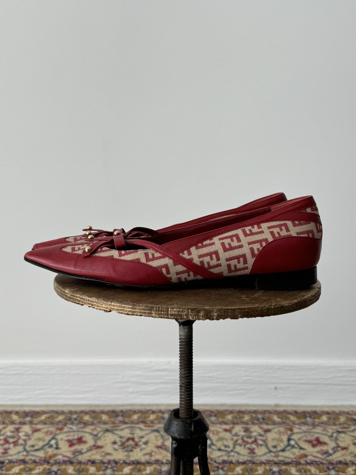 Fendi × Vintage Vintage Fendi Zucca Monogram Red Point Toe Flats Size US 8 / IT 38 - 4 Thumbnail