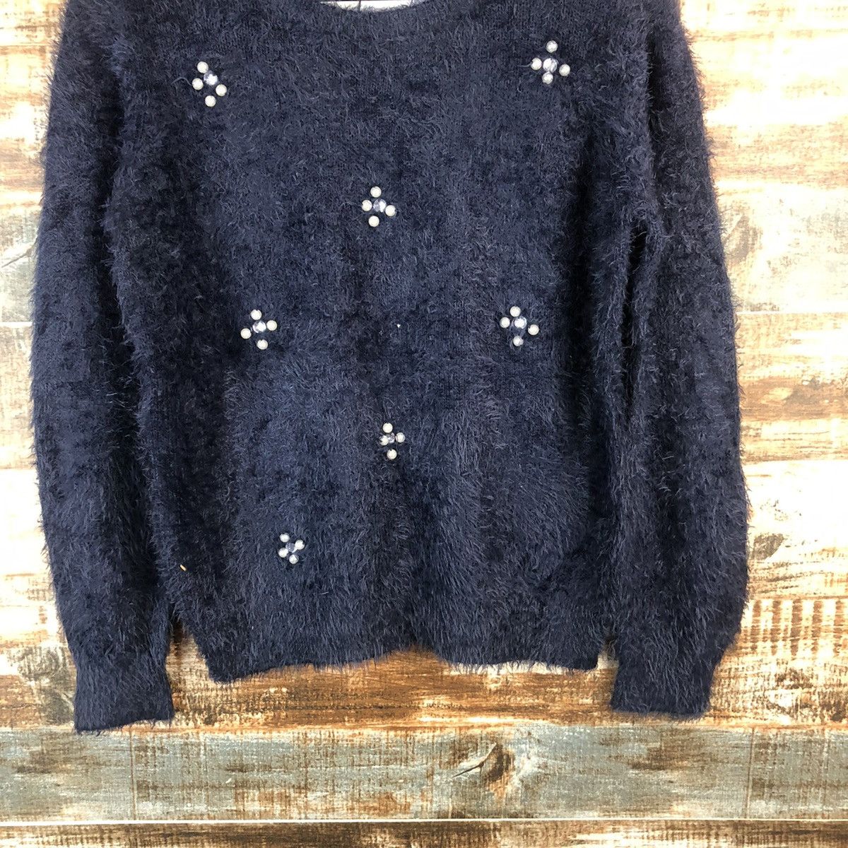 Japanese Brand DL Sos Pita Dark Blue Mohair Knitwear #C361 Size S / US 4 / IT 40 - 3 Thumbnail