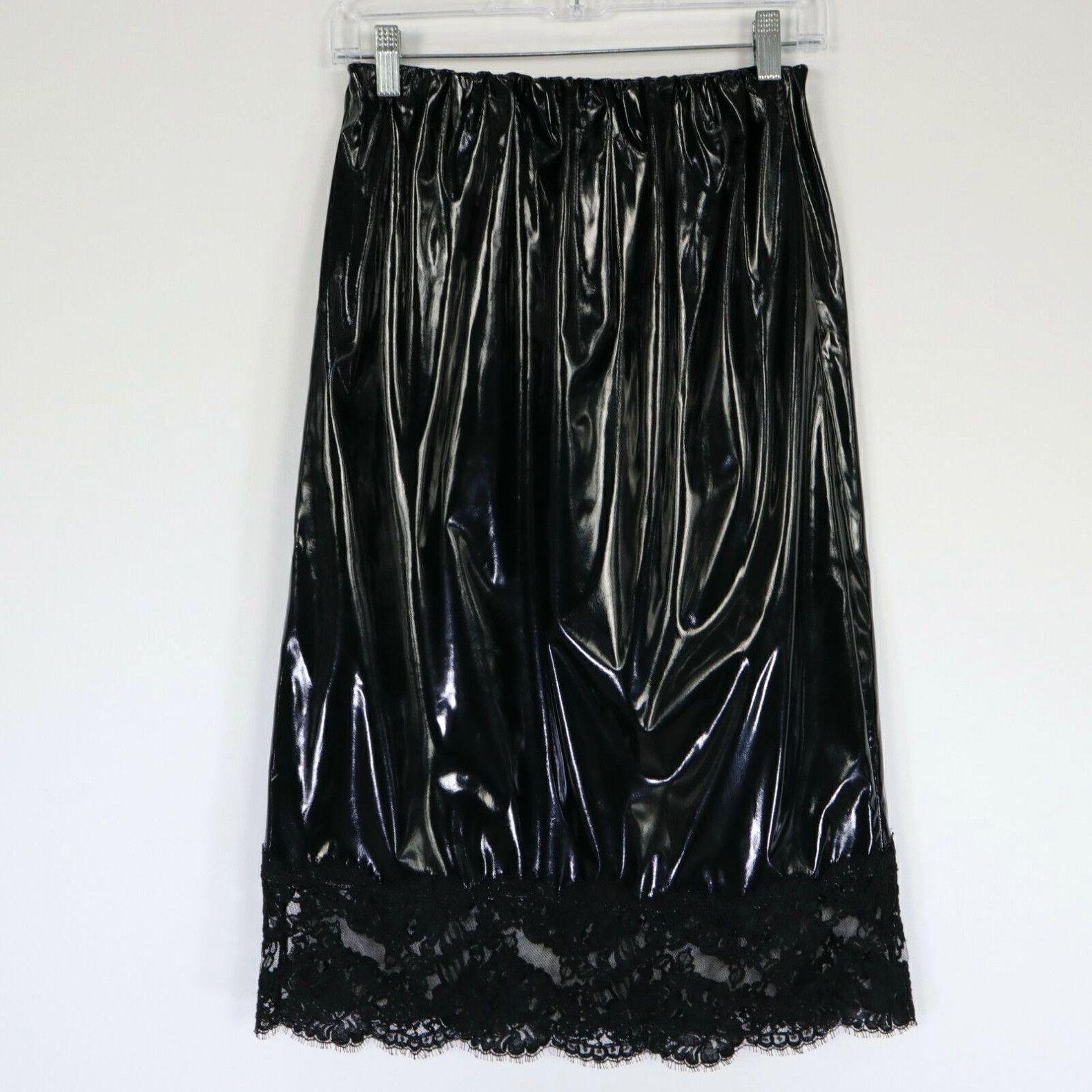 image of No 21 No.21 Midi Pencil Skirt Latex Womens It40 Us2/4 Black Lace Hem Pull-On Pleather in White (Siz