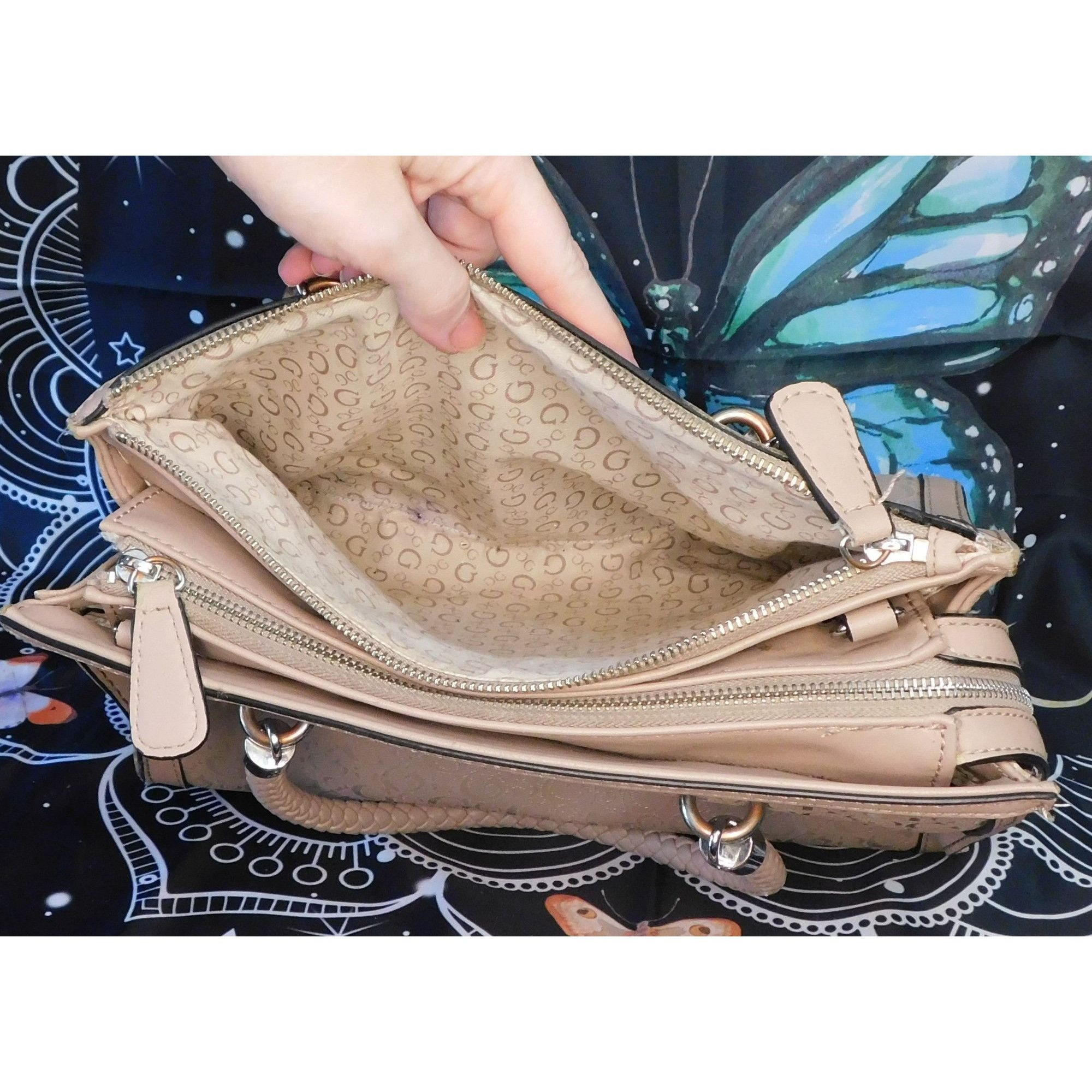 Guess Guess Pink Beige Monogram Handbag With Braided Handles Size ONE SIZE - 4 Thumbnail