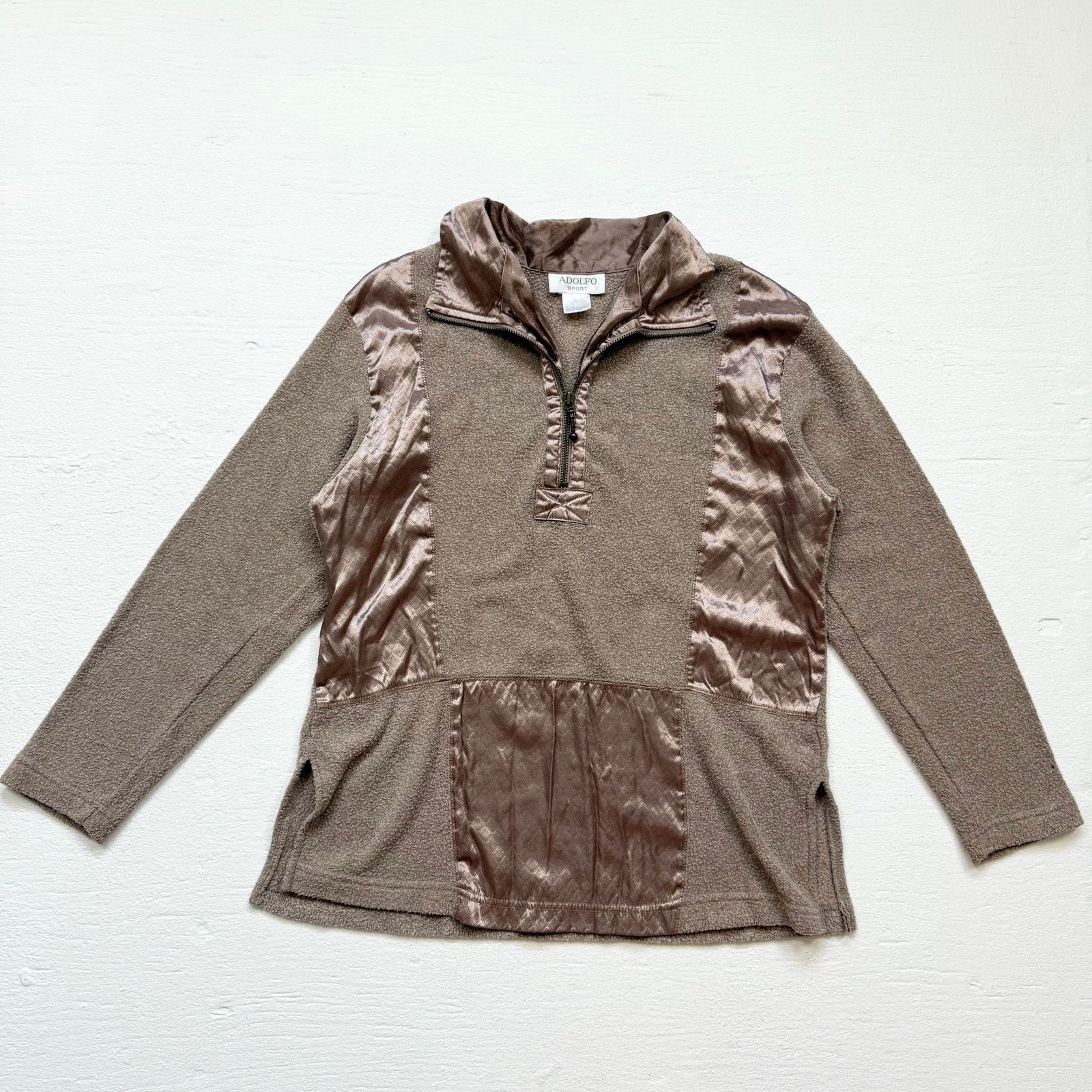 Vintage Vintage 90s Adolfo Sport Satin Fleece Quarter Zip Pullover S Size S / US 4 / IT 40 - 1 Thumbnail