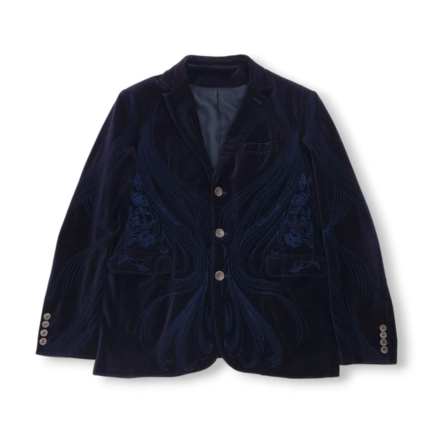 Roberto Cavalli Men's Navy Velvet Blazer Floral & Wave