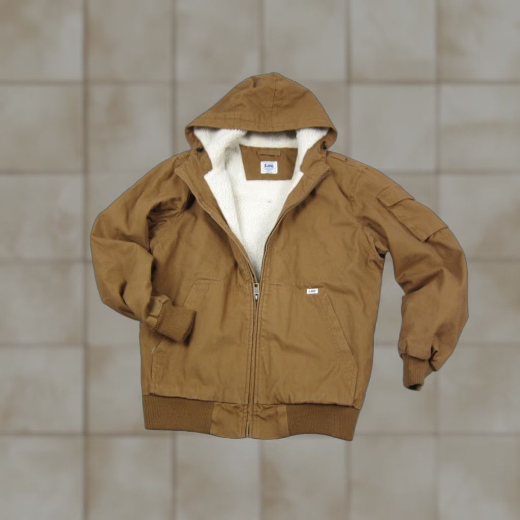 Lee VINTAGE Lee Jacket Bomber Jacket Men Small Brown Duck Canvas Sherpa Lined 90s Logo Workwear Casual Hooded Pockets Size US S / EU 44-46 / 1 - 1 Thumbnail